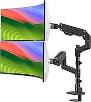 BEWISER Dual Vertical Monitor Arm for 2 Monitors 34-57 Inch Screen，Heavy Duty Double Monitor Mount for Home Office，VESA 75x75-100x100 mm,Each Arm Holds Up to 44 lbs，Black