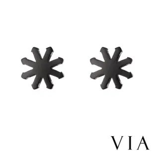 【VIA】白鋼耳釘 米字耳釘/植物系列 米字小花造型白鋼耳釘(黑色)