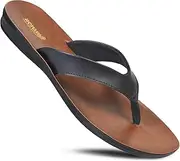 [Aerosoft] Iris Soft Toe Post Casual Flats Outdoor Indoor Essentials Dressy Slip On Slides Man-Made Leather Flip Flops for Women Sandals Comfortable Summer