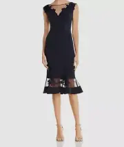Aidan Mattox Women's Blue Cap Sleeve Illusion Crepe Dress Size 6