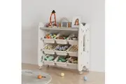 Toy Organiser Storage Rack with wheels, 9 bins and a shelf