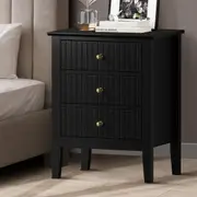 Oikiture Bedside Table 3 Drawers Side End Storage Furniture Nightstand Black