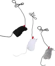 POPETPOP 3Pcs Plush Mouse Shape Cat Interactive Squeaky Teasing with Pull Ring Engaging Pet Supplies for Indoor Cats Stimulating Play for Healthy Kittens