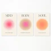 [Adyggefy] Art Positive Aura Aesthetic Posters 3 Piece Colorful Aura Gradient Canvas Wall Art Spiritual Soul Body Mind Quote Print Painting Danish Pastel Wall Decor for Yoga 12x16in Unframed