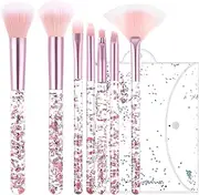 7-Piece Crystal Sparkles Powder Brush Set, Brush Set, Make Up Brush Fan Flawless Powder Brush, Beauty Cosmetic Foundation Blusher Eyeshadow Mixing Concealer Highlight Brush (PINK)