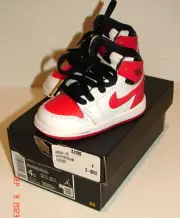 JORDAN 1 Retro HIGH OG White/University Red-Black AQ2665 - SIZE 4c Toddler W/BOX