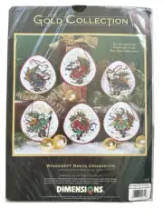 Dimensions The Gold Collection Cross Stitch 6 Windswept Santa Ornaments VTG