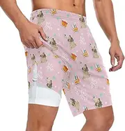 [ZZXXB] Happy Birthday Bulldog Print Athletic Shorts for Men with Pockets 2 in 1 Quick Dry Running Shorts S-3XL