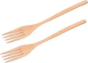 Luxshiny 2pcs Wooden Salad Mixing Forks Kitchen Utensil Long Handle Reusable Forks for Cooking Serving Pasta Fruit and Salad Wood Finish