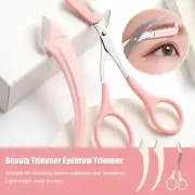 3Pcs Eyebrow Scissors and Comb Trimmer Pink Stainless Steel for Eyelash Hair U