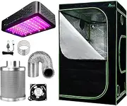 Greenfingers Grow Tent Ventilation Kit 120 x 120 x 200cm 4" Hydroponics Duct Fan Carbon Filter Fans Growing System Indoor Greenhouse Hydroponic Complete Package,with 1000W LED Full Spectrum Lamp
