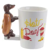在飛比找蝦皮購物優惠-可愛卡通棕色臘腸狗杯子 動物杯子 站立手柄杯 立體陶瓷馬克杯