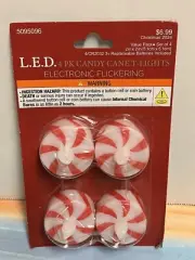 Pack of 4 LED candy cane striped tea lights flameless red white