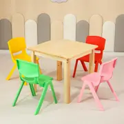 60CM Square Wooden Kids Table and 4 Mixed Chairs Childrens Desk Pinewood Natural