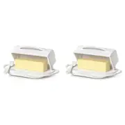 2PK Butterie Flip-Top Plastic Butter Dish Container w/ Spreader 22.9x14cm White