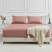 LINENOVA 2000TC Bamboo Blend Fitted Sheet Pillowcases Set Cooling Soft For All Year Comfort - Dusty pink