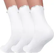 [Elapse Space] 3 Pairs Pilates Socks with Grips Non Slip Socks Ruffle Yoga Socks Grip Socks for Women Crew Socks