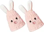 WRITWAA 2pcs Cute Bunny Ears Quick Dry Hair Towel Wrap for Super Absorbent Microfiber Hair Turban for Bath Shower and Swimming