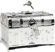 Pirate Treasure Chest Jewelry Box Collection Storage Box with Lock and Key for Brooches Bills Necklaces Letters, Silver, 14cmx10cmx9.5cm