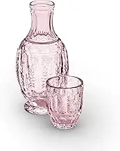 Zanzer Pink/Purple Vintage Bedside Night Carafe Set with Glass Tumbler Perfect for Storing Water, Juice and Other Drinks on Desktop/Shelf