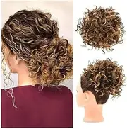Hairpiece Messy Bun Hair Pieces for Women Synthetic Curly Drawstring Ponytail Updo Hair Piece Daily Use(T4-27A)