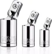 3PCS Universal Joint Socket Set, 1/4” 3/8” 1/2” Drive Swivel Socket Adapter Set