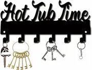CREATCABIN Hot Tub Time Towel Rack Bathroom Towel Hooks Hanger Black Waterproof Metal Towel Holder Organizer with 6 Hooks Wall Mounted for Robes Clothes Swim Bathroom Space Saving Decor 10.6 x 5 Inch