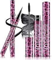VolksRose 4D Silk Fiber Lash Mascara & Eyeliner Kit,Black Silk Fiber Lash Mascara Waterproof & Smudge-Proof, Lengthening Natural Extension Mascara Liquid Eye Liner,Long-Lasting No Flaking