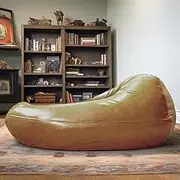 Pu Leather Lazy Sofa Cover (No Filler) Toys Storage Bean Bag Light Luxury Pu Faux LeatherWaterproof Bean Bag Cover for Adults Big Lazy Sofafor Bedroom Living Room Garden(Khaki)