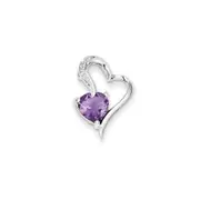 14k White Gold Real Diamond and Amethyst Heart Pendant