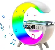 Smart Alarm Clock Wake Up Light Sound Machine Bluetooth Speaker Wireless Charger