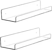 2 Pack Clear Acrylic Shelves 15 Inch, Invisible Floating Bookshelf, Floating Wall Mounted Shelf for Bedroom, Living Room, Bathroom