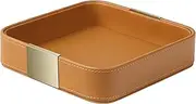 SANZIE Luxury Leather Desktop Storage, Small Catchall Organizer, Decorative Tray for Entryway Table to Hold Jewelry,Watch,Cosmetics,Keys,Phone,Wallet,Home & Office Accessories (Orange)