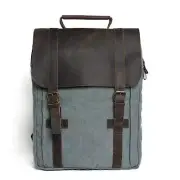 Waxed Canvas and Leather Double strap Backpack - Blue