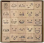 25pcs Mood Expression Wooden Rubber Stamps Kit, Cute Small Emoji Theme Stamps for Decorative Diary Planner DIY Craft Scrapbooking Card Making Letters Journal