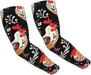[FHEDVBN] Cute Rooster Chickens Arm Sleeves Compression Arm Covers for Men Women Outdoor Sun Sleeves Cooling Sports Sleeve, Black