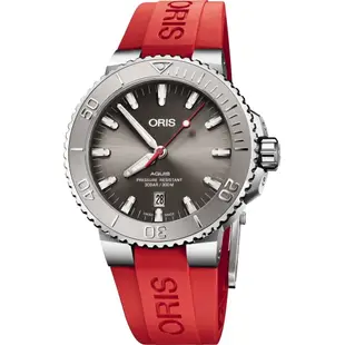 ORIS 豪利時 Aquis Relief 日期潛水機械錶-灰x紅色錶帶/43.5mm