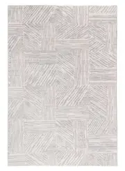 Obu Grey and Cream Geometric Washable Rug