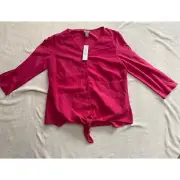 Chicos Women's Pink Button-Up Blouse Size 0 (US S) 3/4 Sleeves Tie Front Top NWT
