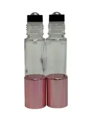 144 Pcs, 10ml CLEAR Glass Rollon Bottle ALUMINUM ROSE GOLD Cap with Steel Roller