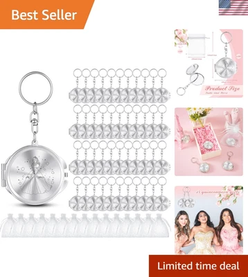 100 Sets Quinceanera Party Favor for Guests Silver Compact Mirror Keychain wi...