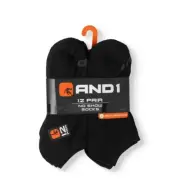 AND1® Men's No Show Socks 12 pack "ARCH COMPRESSION~Reinforced heel and Toe"