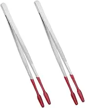 Vaguelly 2pcs Stainless Steel Stamp Tweezers Rubber Tips Flat Tip Collecting Tools for Stamps Coin Jewelry Crafting
