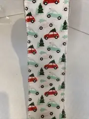 Christmas Holiday Merry Moments Wire Edge Ribbon 2.5” X 50 Ft CARS AND TREES New