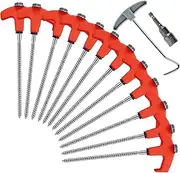 Ground Stakes | Ground Stakes for Tarp | Fluorescent Hexagonal Screw Pegs Set for Tarp | Outdoor, Netting, Irrigation, Greenhouse, Beach, Garden, Lawn, Plant Fence, Outdoor Anchoring Solution