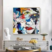 POP art painting Handmade Pablo Picasso Abstract Oil Painting Bold Color Blocking Expressive Brushstrokes Blue Orange Contrast Dynamic Line Art Modern Living R
