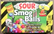 TOXIC WASTE BRAND-SOUR SMOG BALLS-NET WT. 3.5 OZ. MANUF. BY CANDY DYNAMICS