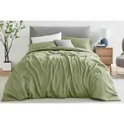 1200TC Cotton Quilt Cover Set Oiled Green - Double