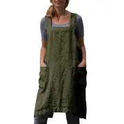Cotton Linen Apron Cross Back Apron for Womens with Pockets Pinafore Dress for