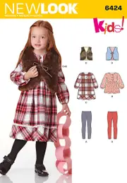 New Look Sewing Pattern 6424 N6424 Child's Sportswear Vest, Long Sleeve Dress and Leggings